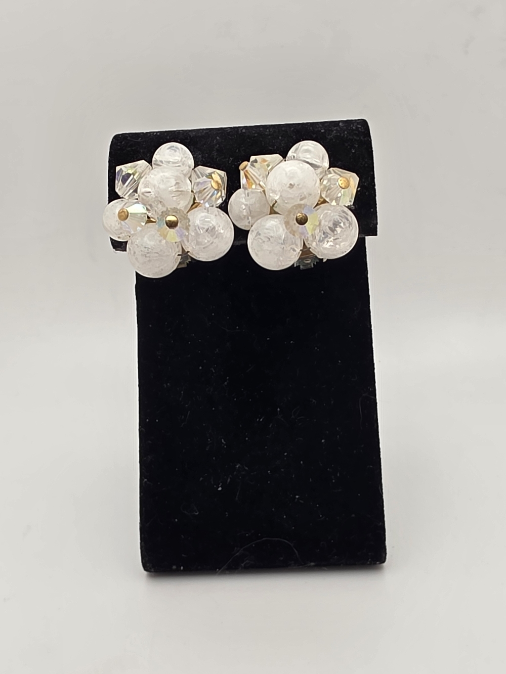 White Cluster Clip-On Earrings